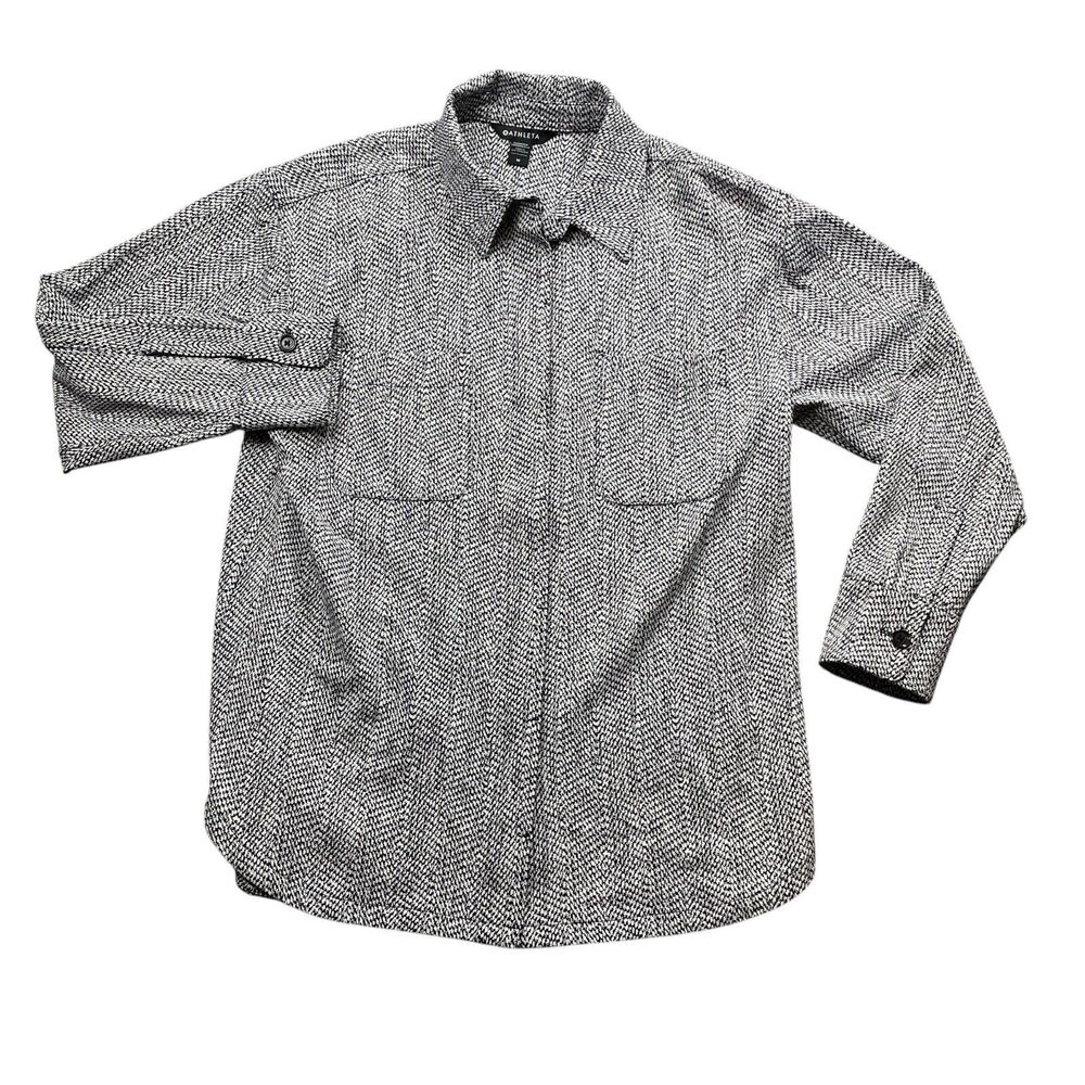 Athleta Medium Textured Shirt Jacket Long Sleeve Pockets Button Up Black White